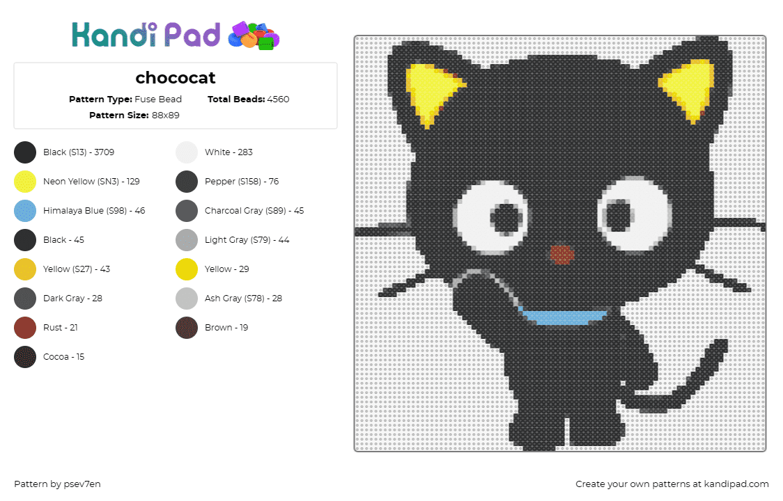 chococat - Fuse Bead Pattern by psev7en on Kandi Pad - chococat,sanrio,character,kawaii,cute,playful,black