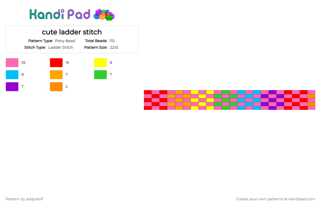 cute ladder stitch - Pony Bead Pattern by addywolf on Kandi Pad - red,pink