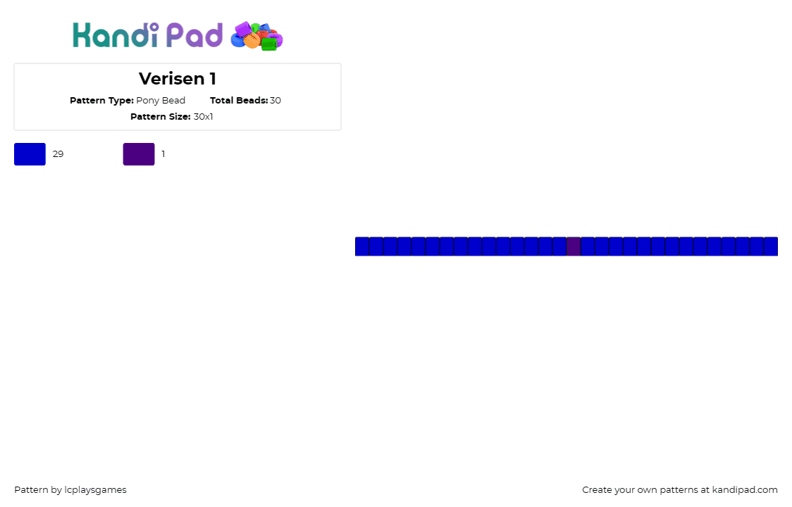 Verisen 1 - Pony Bead Pattern by lcplaysgames on Kandi Pad - single,bracelet,cuff,blue