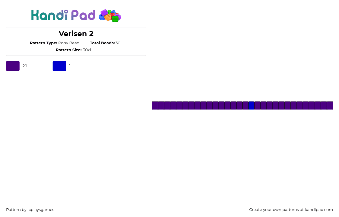 Verisen 2 - Pony Bead Pattern by lcplaysgames on Kandi Pad - single,bracelet,cuff,purple