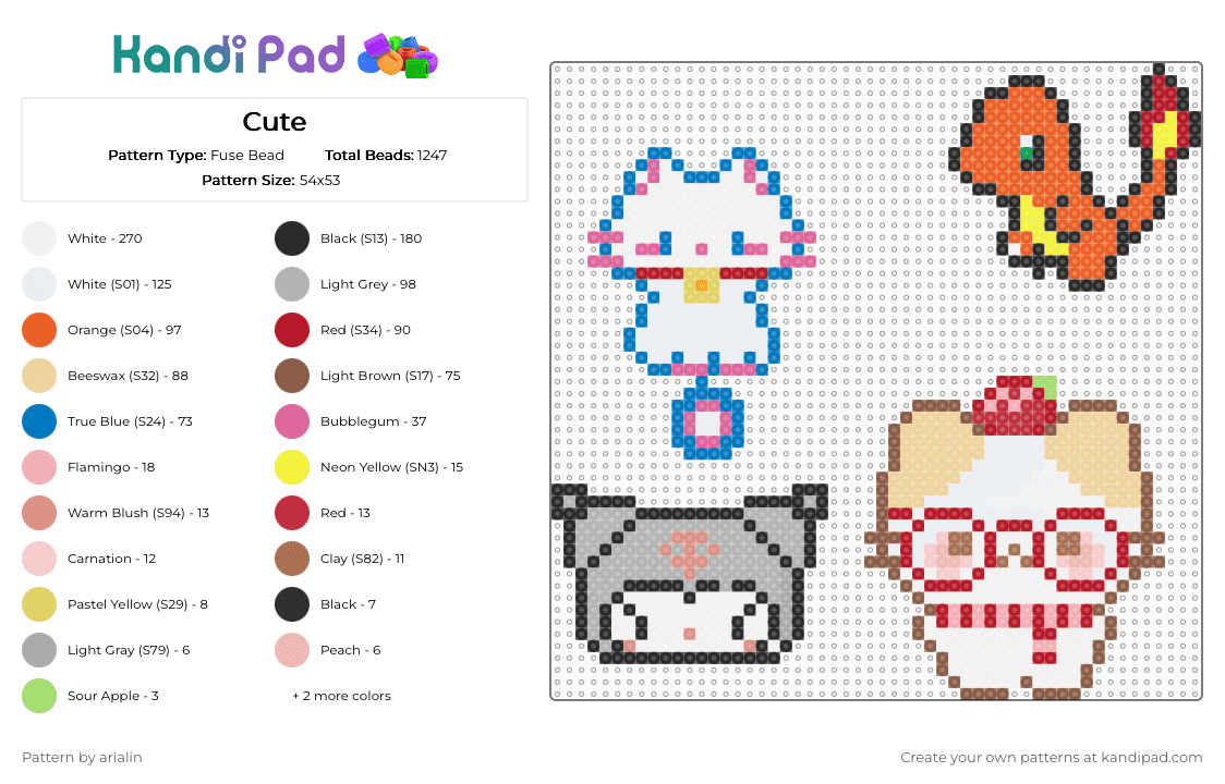 Cute - Fuse Bead Pattern by arialin on Kandi Pad - white,red,beige,colorful