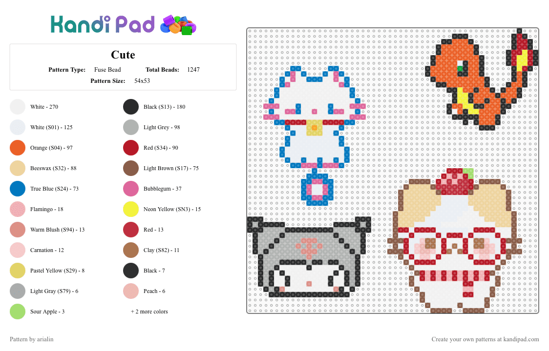 Cute - Fuse Bead Pattern by arialin on Kandi Pad - beige, colorful, red, white