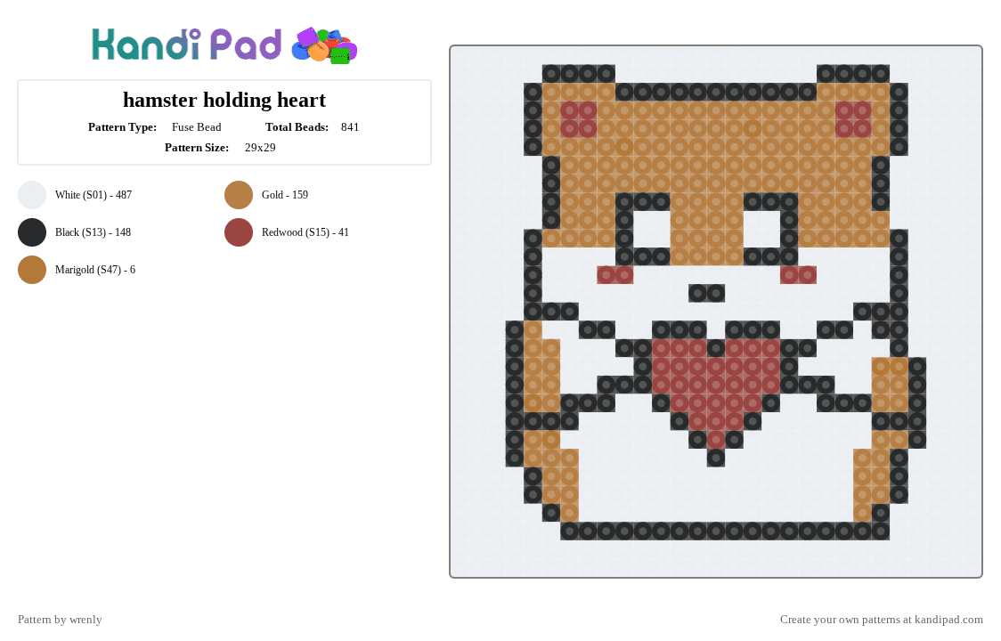 hamster holding heart - Fuse Bead Pattern by pochacco on Kandi Pad - white,tan