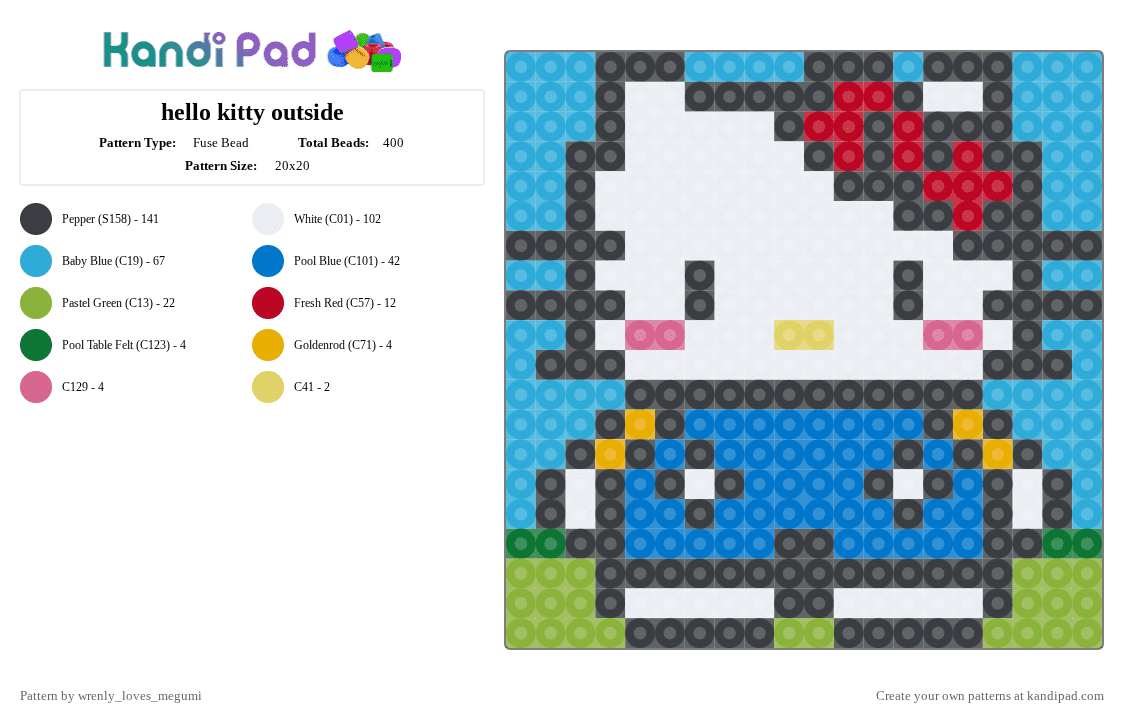 hello kitty outside - Fuse Bead Pattern by pochacco on Kandi Pad - white,green,light blue,blue