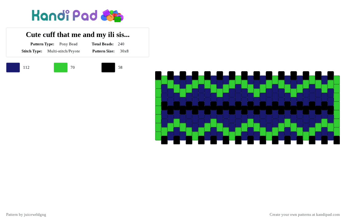 Cute cuff that me and my ili sis made - Pony Bead Pattern by juicewrldgng on Kandi Pad - green,purple