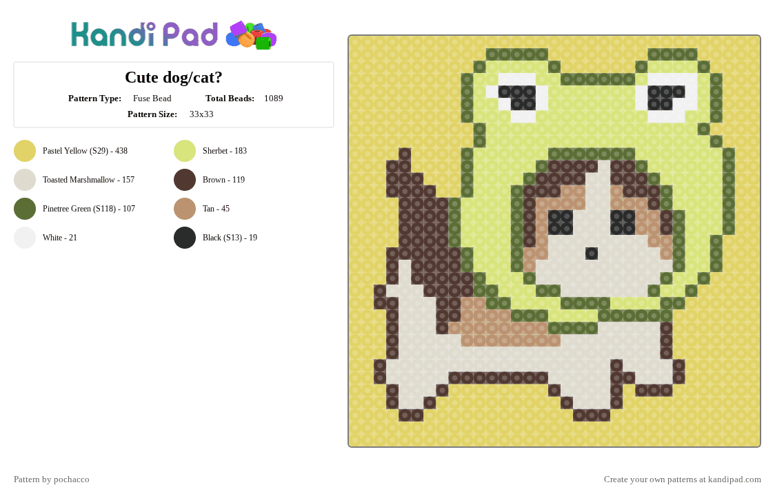 Cute dog/cat? - Fuse Bead Pattern by juicewrldgng on Kandi Pad - yellow