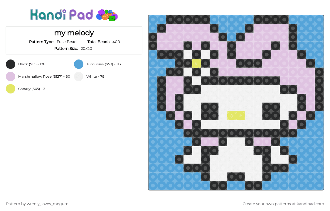my melody - Fuse Bead Pattern by juicewrldgng on Kandi Pad - pink,light blue