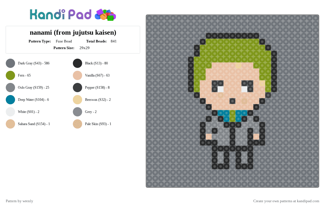 nanami (from jujutsu kaisen) - Fuse Bead Pattern by pochacco on Kandi Pad - gray