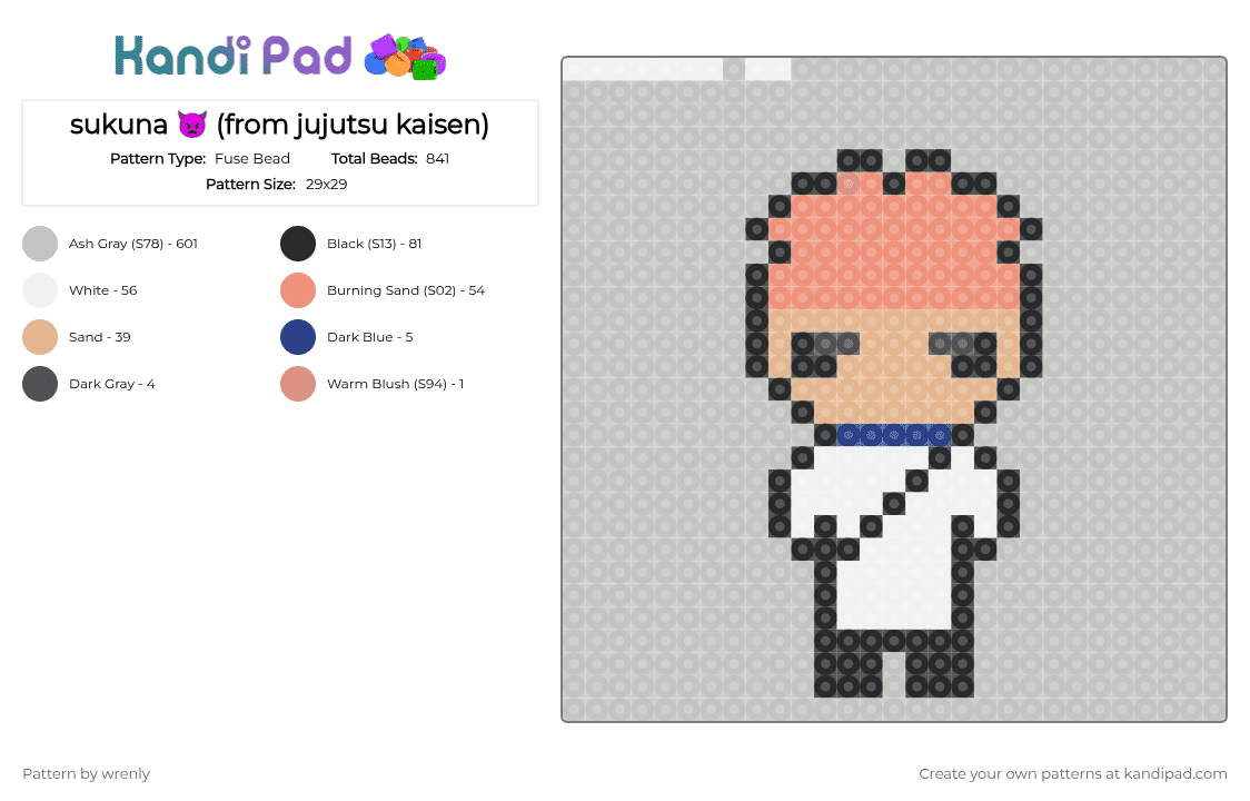sukuna 👿 (from jujutsu kaisen) - Fuse Bead Pattern by pochacco on Kandi Pad - beige