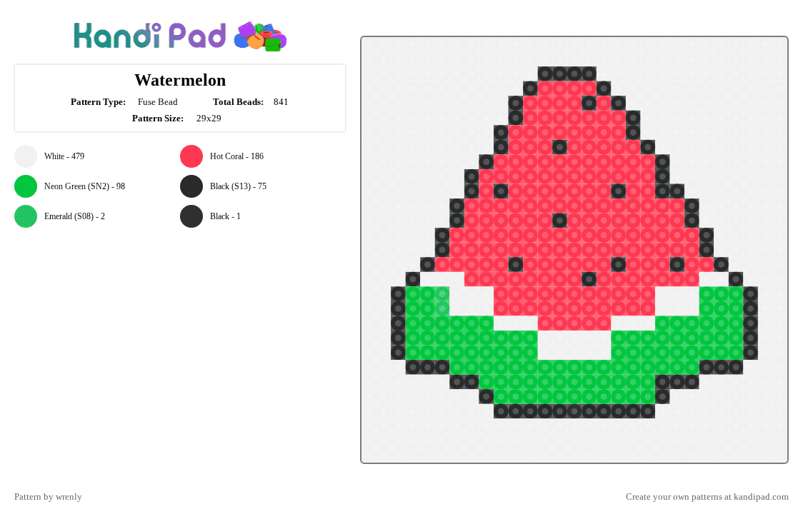 Watermelon - Fuse Bead Pattern by pochacco on Kandi Pad - white,red,green