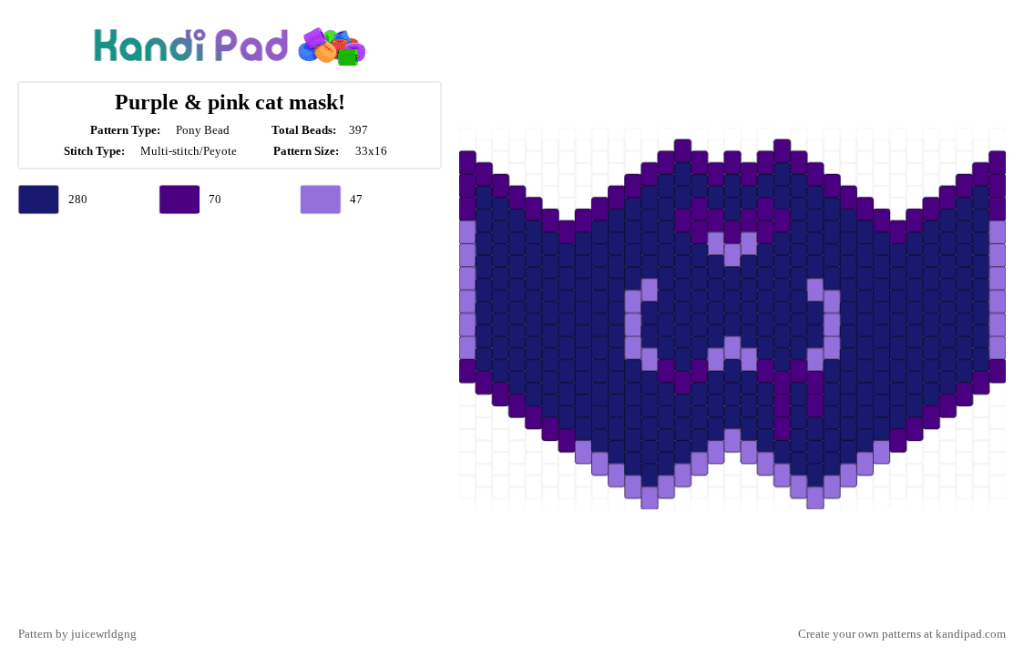 Purple & pink cat mask! - Pony Bead Pattern by juicewrldgng on Kandi Pad - purple
