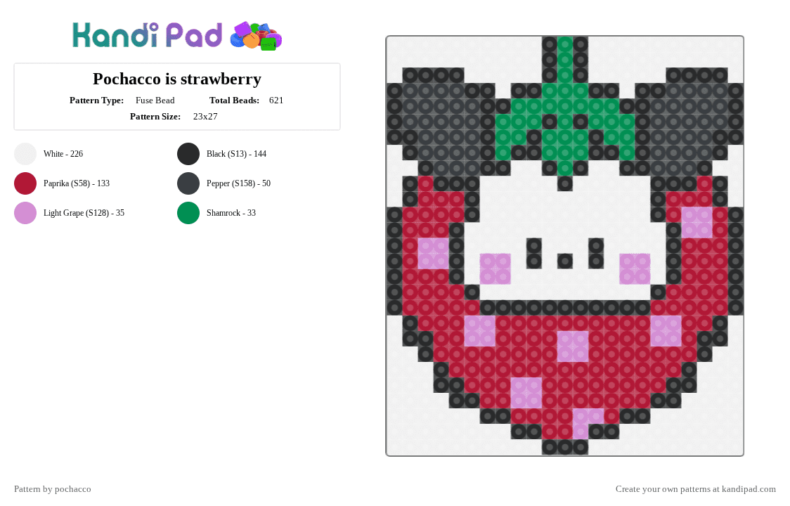 Pochacco is strawberry - Fuse Bead Pattern by pochacco on Kandi Pad - white,red,cotdberries