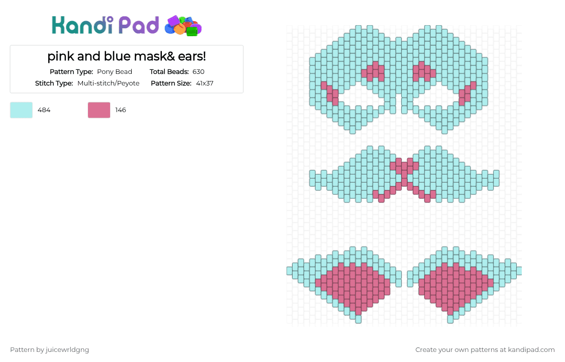pink and blue mask& ears! - Pony Bead Pattern by juicewrldgng on Kandi Pad - light blue