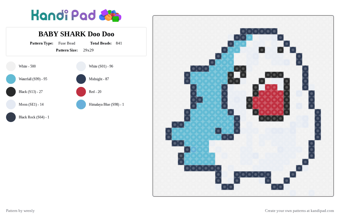 BABY SHARK Doo Doo - Fuse Bead Pattern by pochacco on Kandi Pad - white,purple,light blue