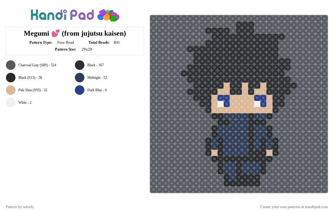Megumi 💕 (from jujutsu kaisen) - Fuse Bead Pattern by pochacco on Kandi Pad - gray