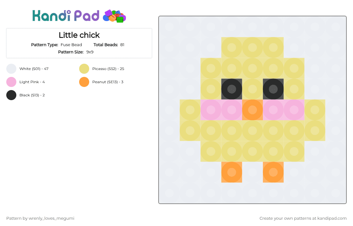 Little chick - Fuse Bead Pattern by pochacco on Kandi Pad - white,yellow
