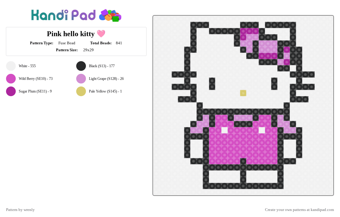Pink hello kitty 🩷 - Fuse Bead Pattern by pochacco on Kandi Pad - white,pink