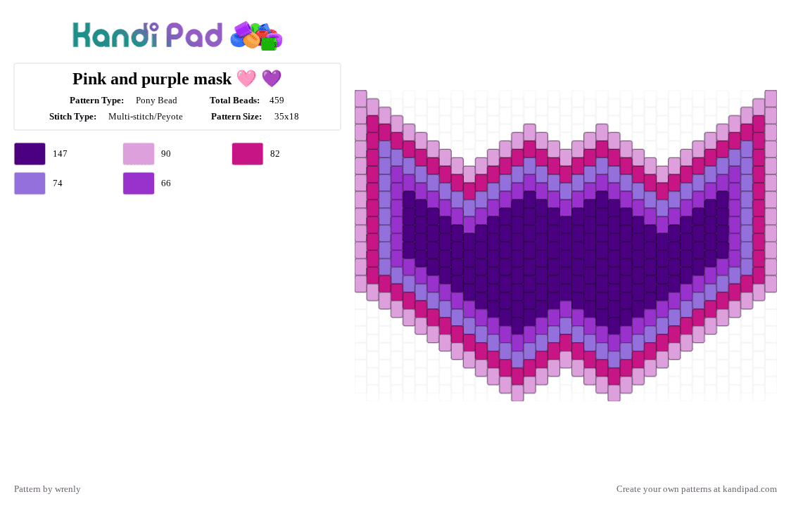 Pink and purple mask 🩷 💜 - Pony Bead Pattern by pochacco on Kandi Pad - pink,purple