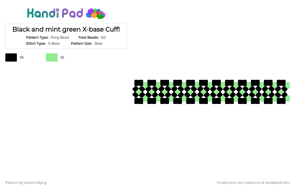 Black and mint green X-base Cuff! - Pony Bead Pattern by juicewrldgng on Kandi Pad - black, teal