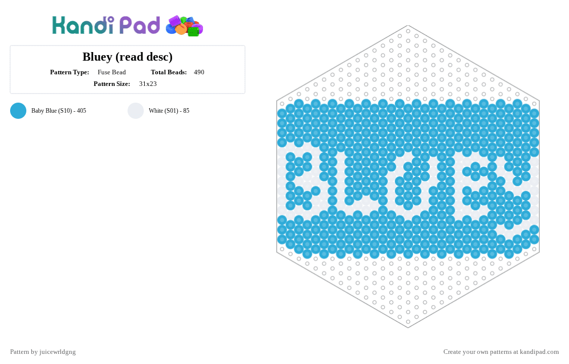 Bluey (read desc) - Fuse Bead Pattern by juicewrldgng on Kandi Pad - light blue