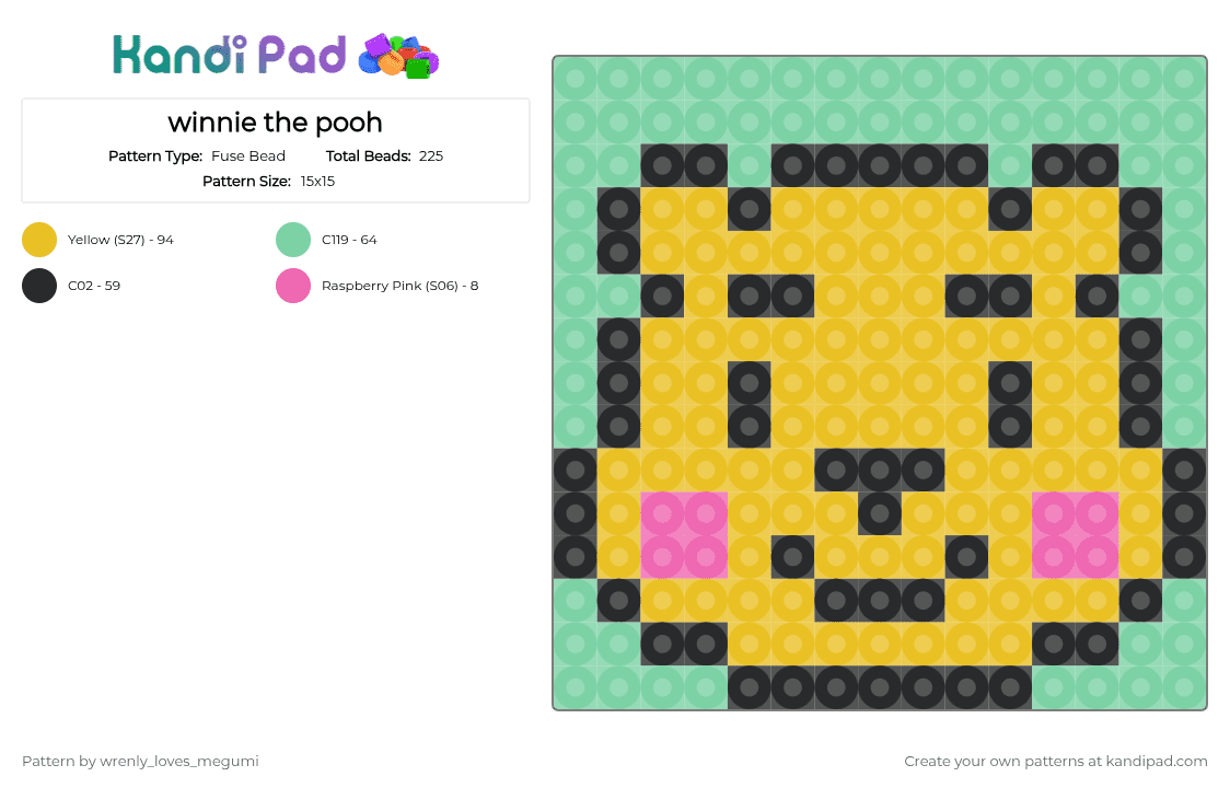 winnie the pooh - Fuse Bead Pattern by pochacco on Kandi Pad - teal,yellow