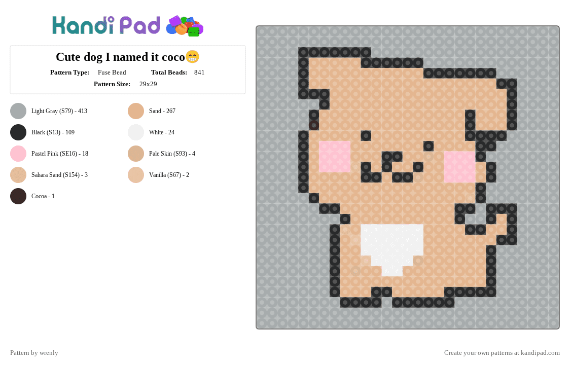 Cute dog I named it coco😁 - Fuse Bead Pattern by pochacco on Kandi Pad - gray,beige