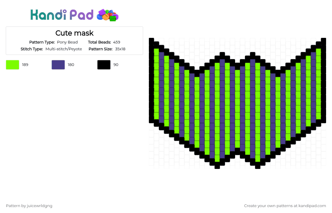 Cute mask - Pony Bead Pattern by juicewrldgng on Kandi Pad - green,purple