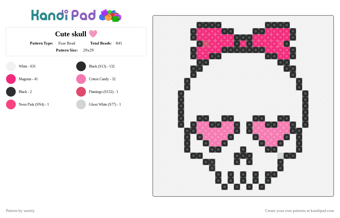Cute skull 🩷 - Fuse Bead Pattern by wrenly_loves_megumi on Kandi Pad - white,pink