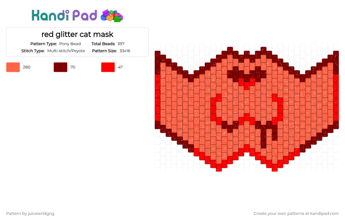 red glitter cat mask - Pony Bead Pattern by juicewrldgng on Kandi Pad - red
