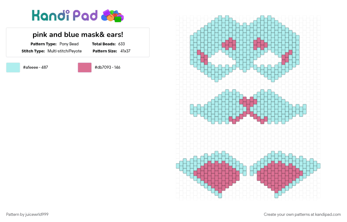 pink and blue mask& ears! - Pony Bead Pattern by juicewrld999 on Kandi Pad - light blue