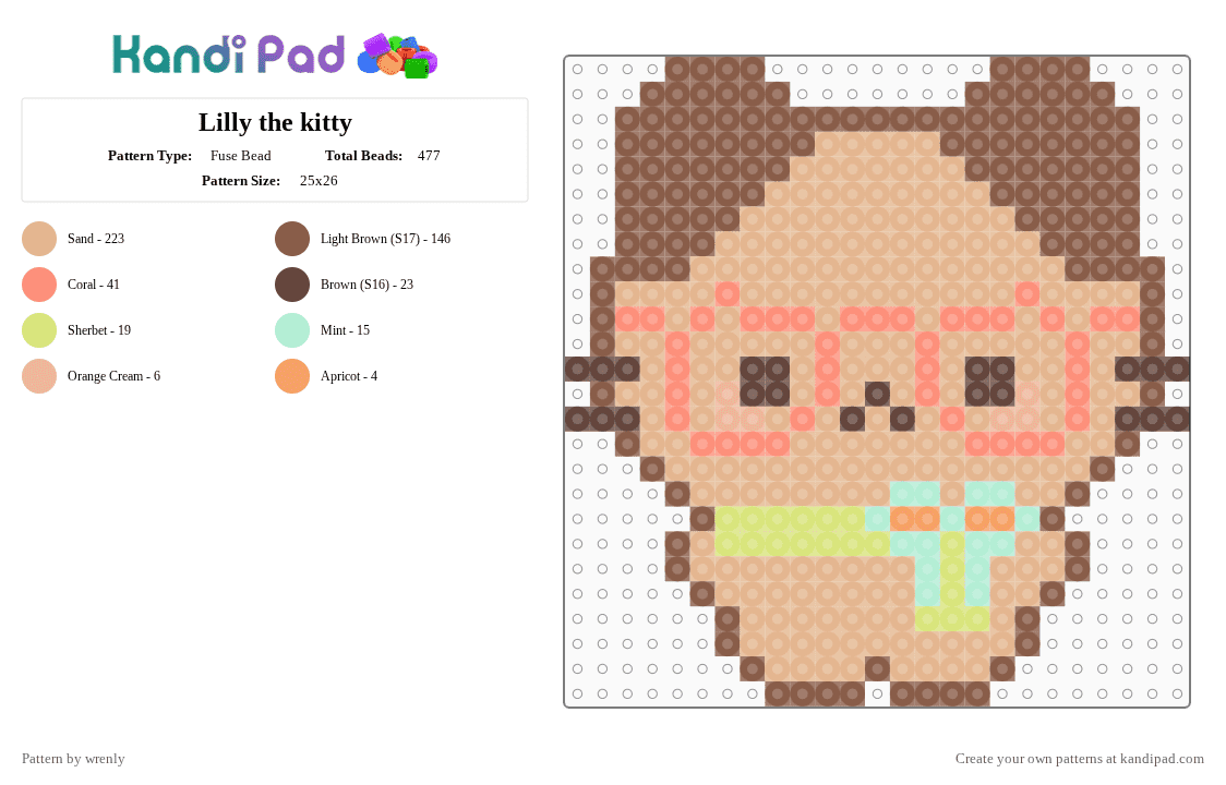 Lilly the kitty - Fuse Bead Pattern by olivertree_lover111 on Kandi Pad - tan,beige
