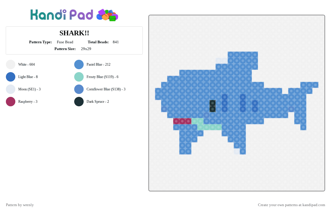 SHARK!! - Fuse Bead Pattern by pochacco on Kandi Pad - white,light blue