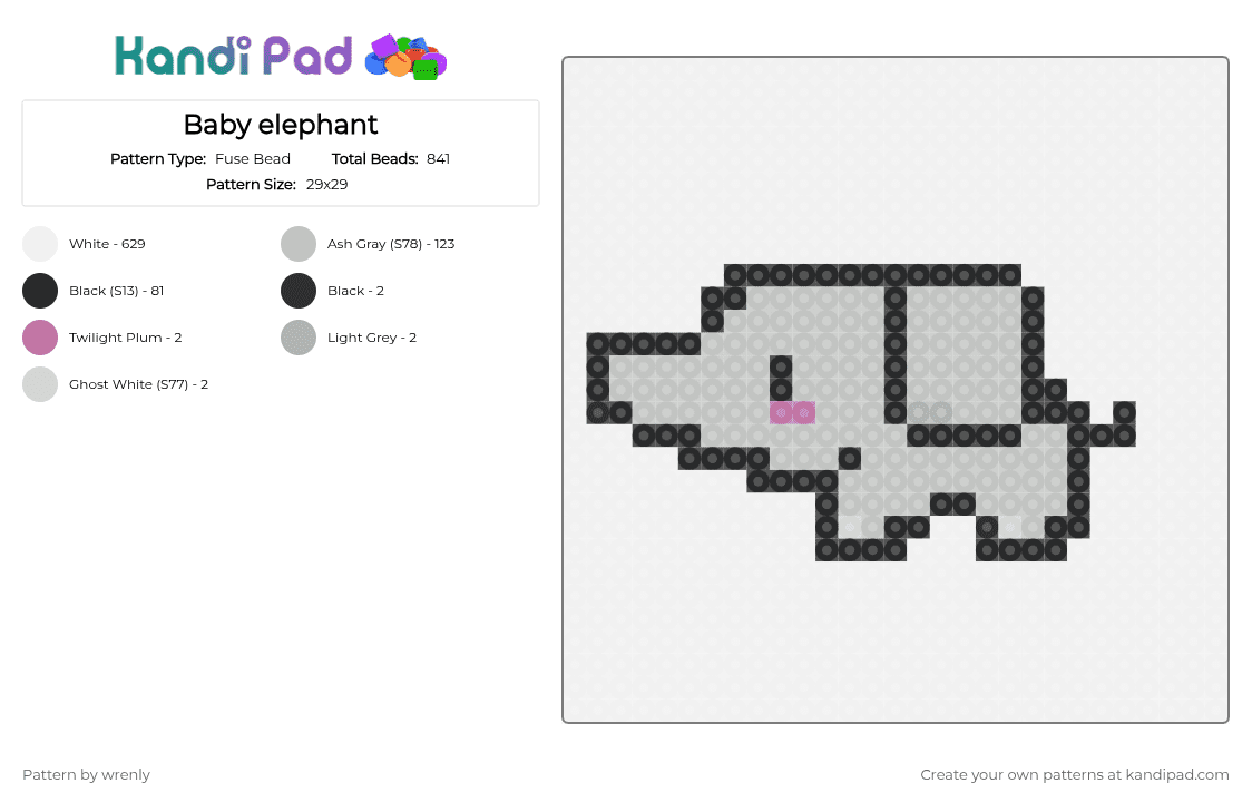 Baby elephant - Fuse Bead Pattern by pochacco on Kandi Pad - white,beige