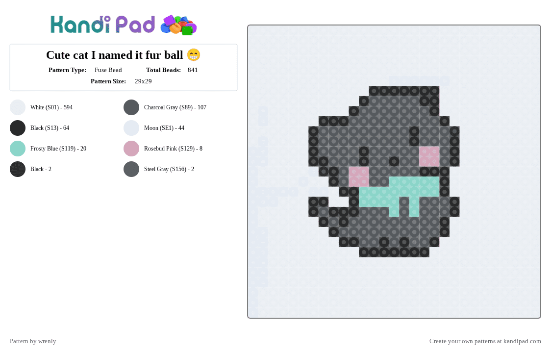 Cute cat I named it fur ball 😁 - Fuse Bead Pattern by pochacco on Kandi Pad - white,gray