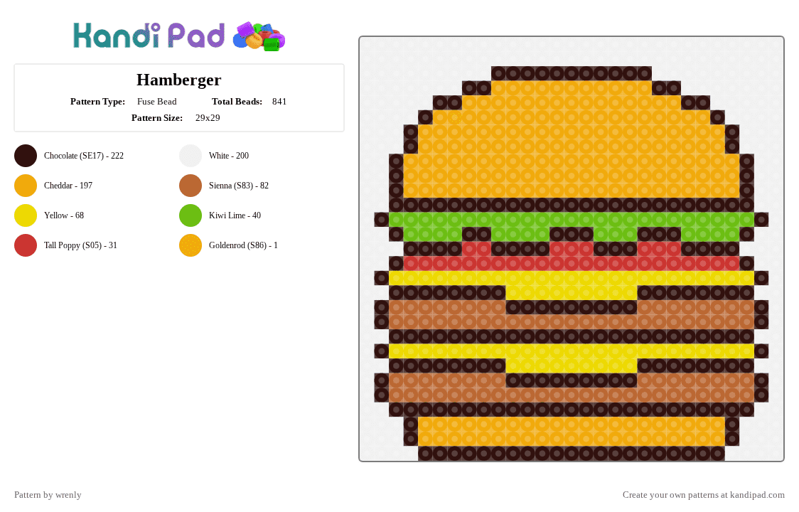Hamberger - Fuse Bead Pattern by olivertree_lover111 on Kandi Pad - brown,orange