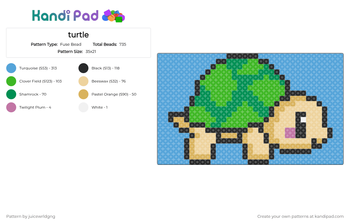 turtle - Fuse Bead Pattern by juicewrldgng on Kandi Pad - green,light blue