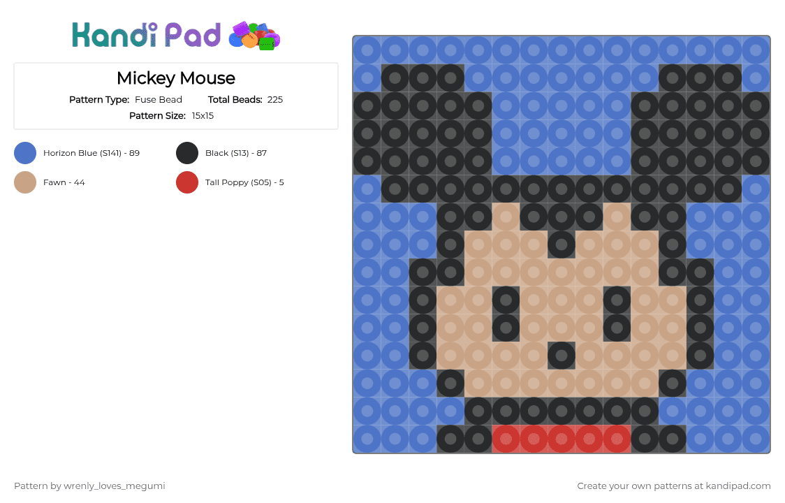Mickey Mouse - Fuse Bead Pattern by pochacco on Kandi Pad - blue,beige