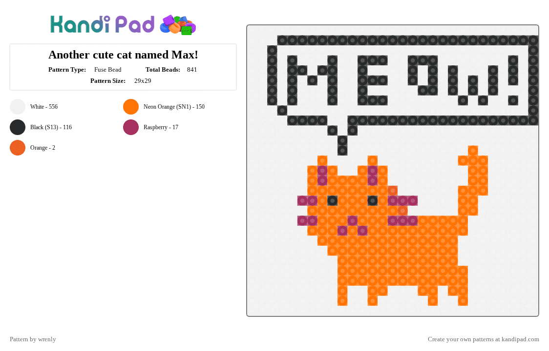 Another cute cat named Max! - Fuse Bead Pattern by wrenly on Kandi Pad - white,orange