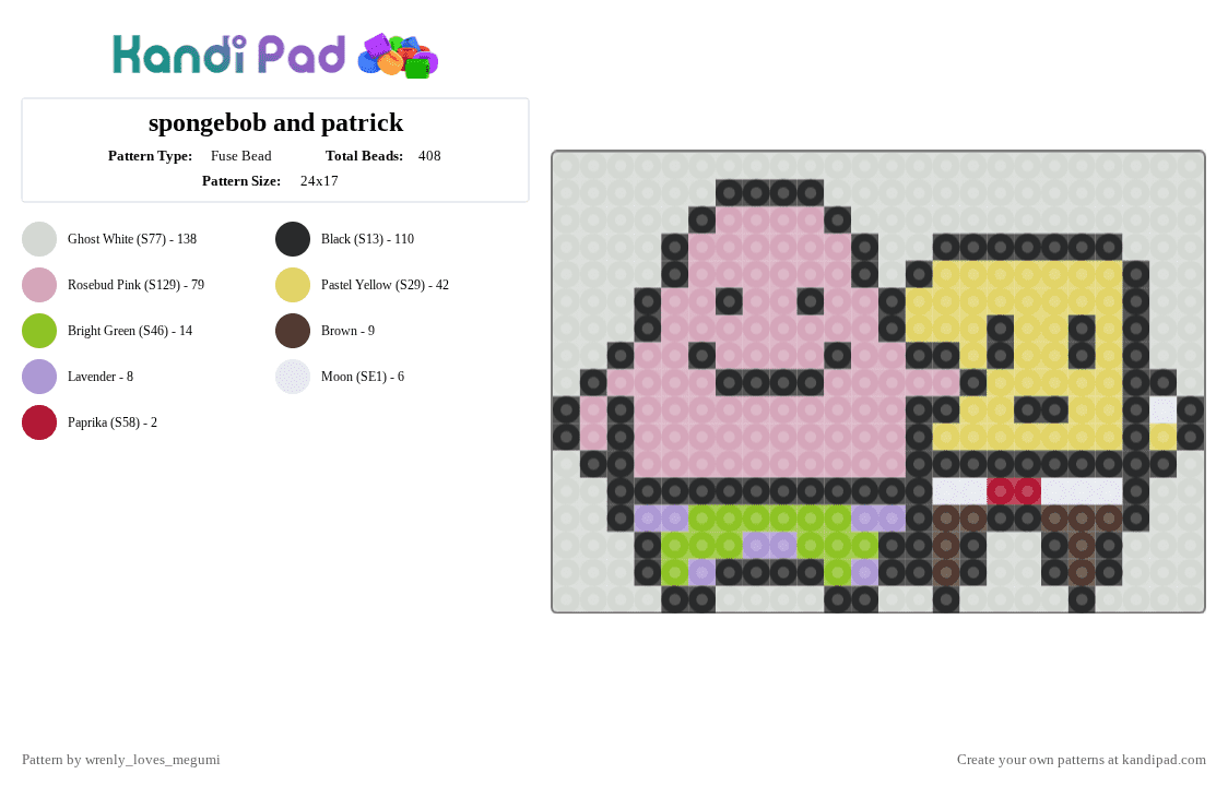 spongebob and patrick - Fuse Bead Pattern by juicewrldgng on Kandi Pad - white,pink,yellow