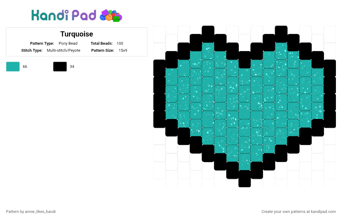 Turquoise - Pony Bead Pattern by annie_likes_kandi on Kandi Pad - black,teal