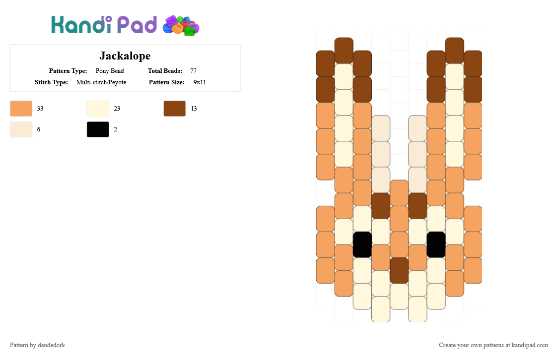 Jackalope - Pony Bead Pattern by dandedork on Kandi Pad - orange,red