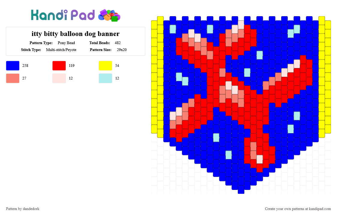 itty bitty balloon dog banner - Pony Bead Pattern by dandedork on Kandi Pad - purple, red