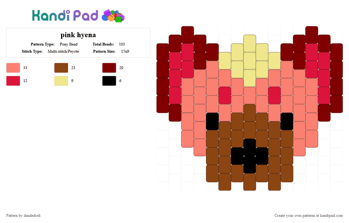 pink hyena - Pony Bead Pattern by dandedork on Kandi Pad - orange,red
