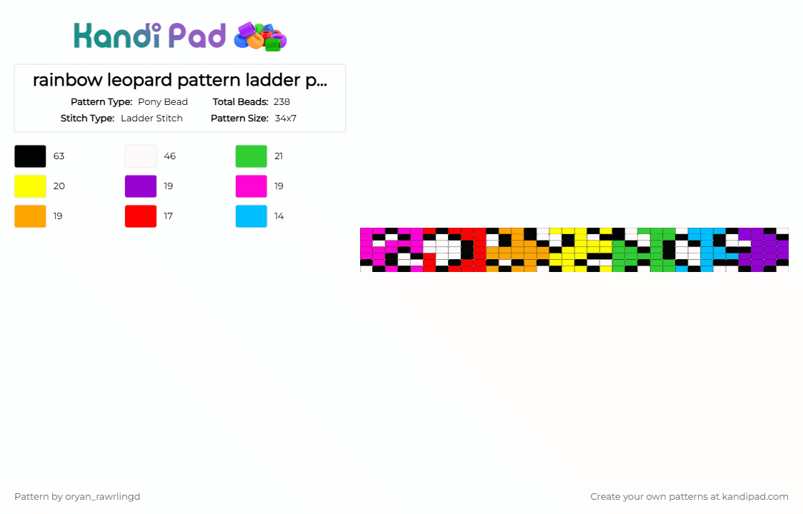 rainbow leopard pattern ladder pattern version - Pony Bead Pattern by oryan_rawrlingd on Kandi Pad - pink,orange,green,colorful