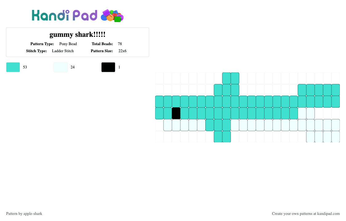 gummy shark!!!!! - Pony Bead Pattern by apple-shark on Kandi Pad - light blue,white