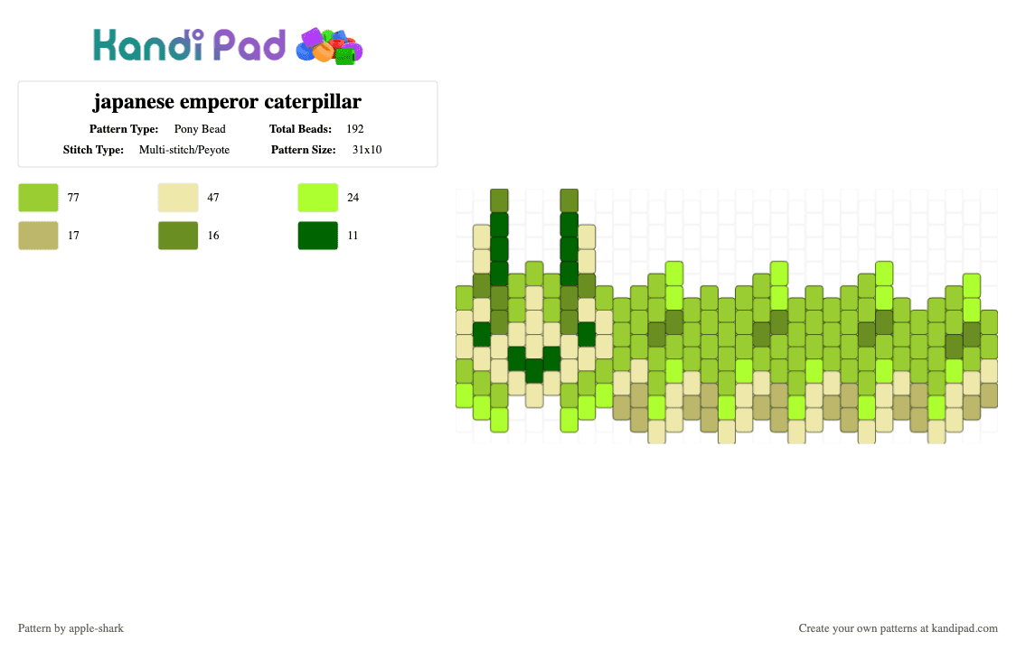 japanese emperor caterpillar - Pony Bead Pattern by apple-shark on Kandi Pad - green
