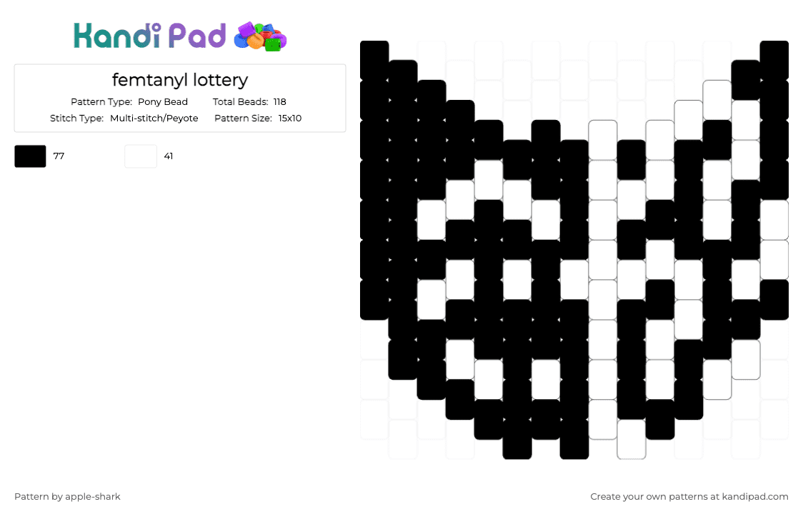 femtanyl lottery - Pony Bead Pattern by apple-shark on Kandi Pad - black,white