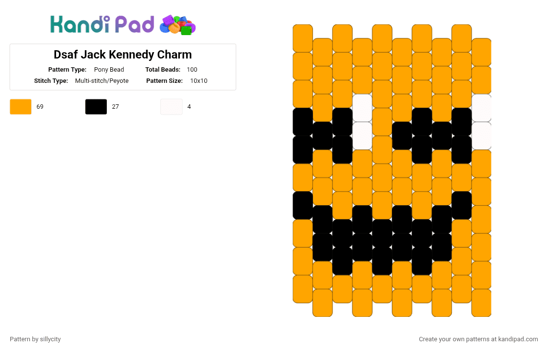 Dsaf Jack Kennedy Charm - Pony Bead Pattern by sillycity on Kandi Pad - orange