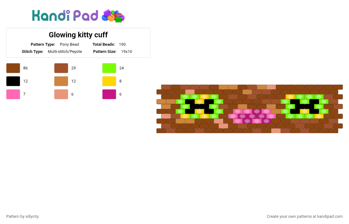 Glowing kitty cuff - Pony Bead Pattern by sillycity on Kandi Pad - red