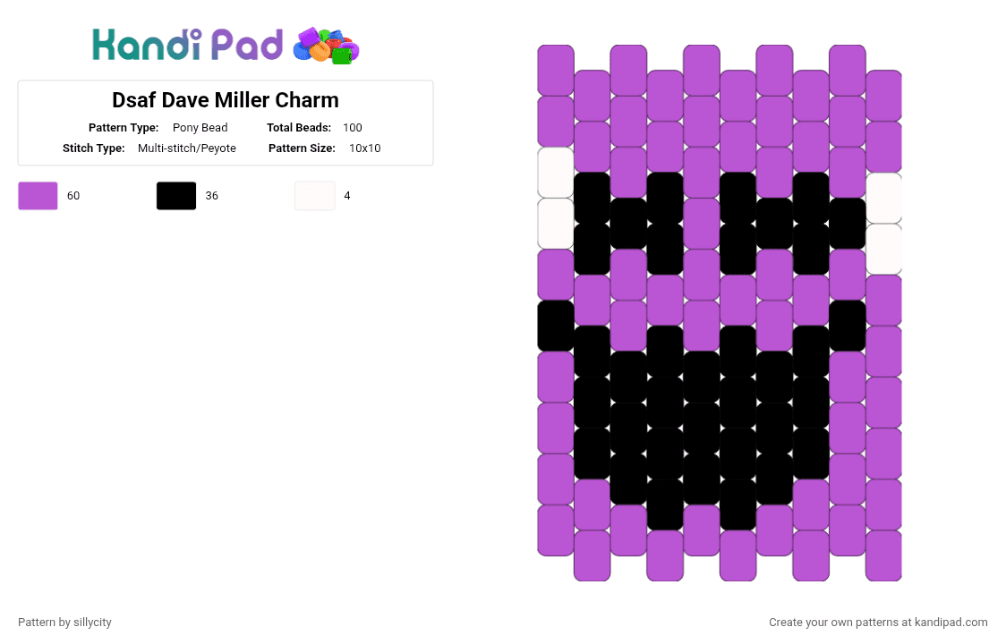 Dsaf Dave Miller Charm - Pony Bead Pattern by sillycity on Kandi Pad - pink
